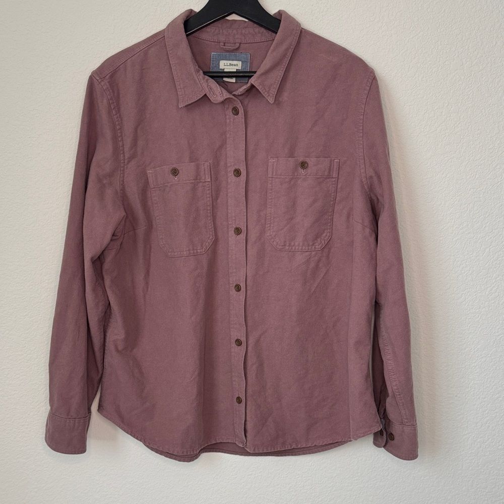 L.L. Bean Basic Women's Button Up Flannel Shirt - Rose and Navy, size XL